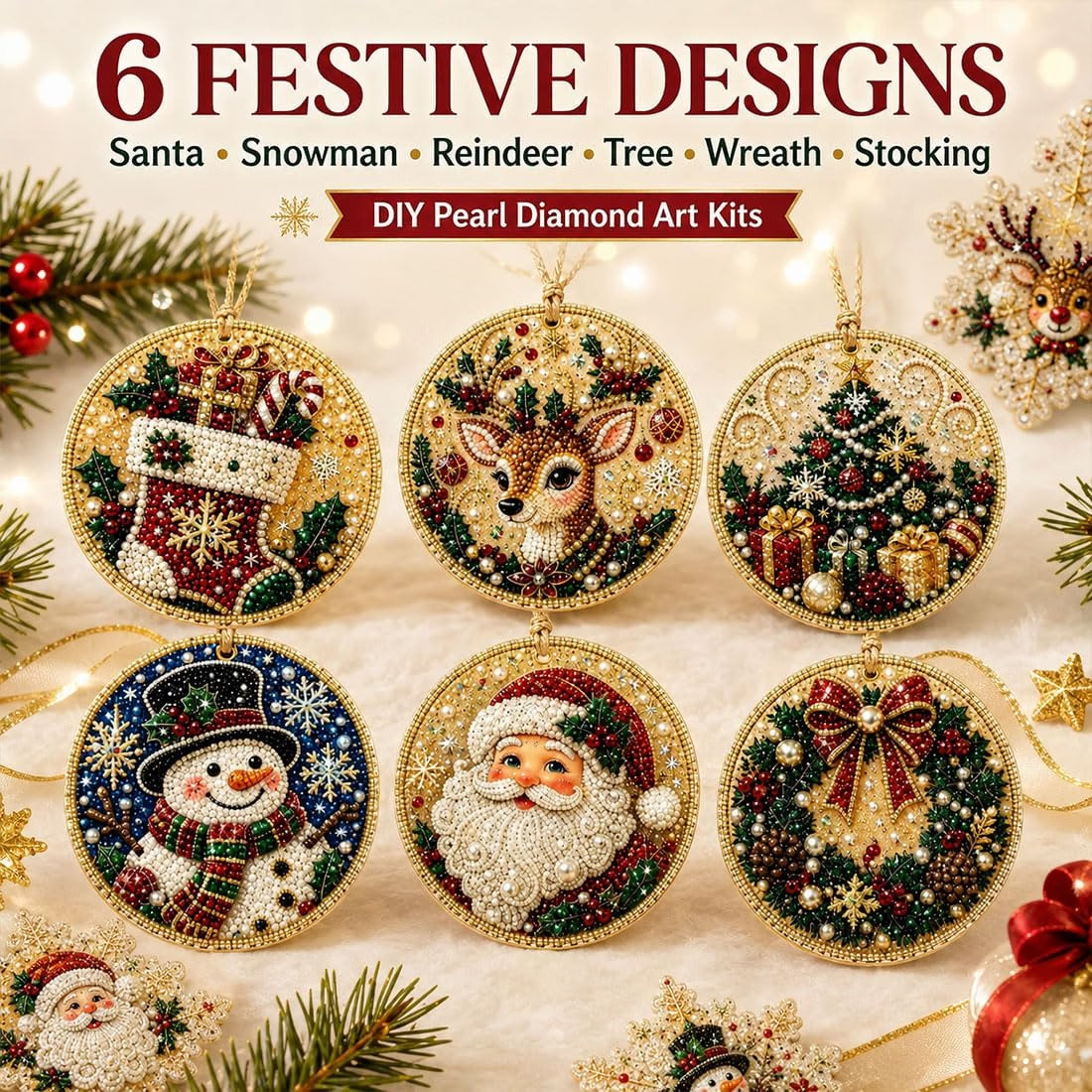 ✨🎁6 Pcs Christmas DIY Diamond Painting Ornaments