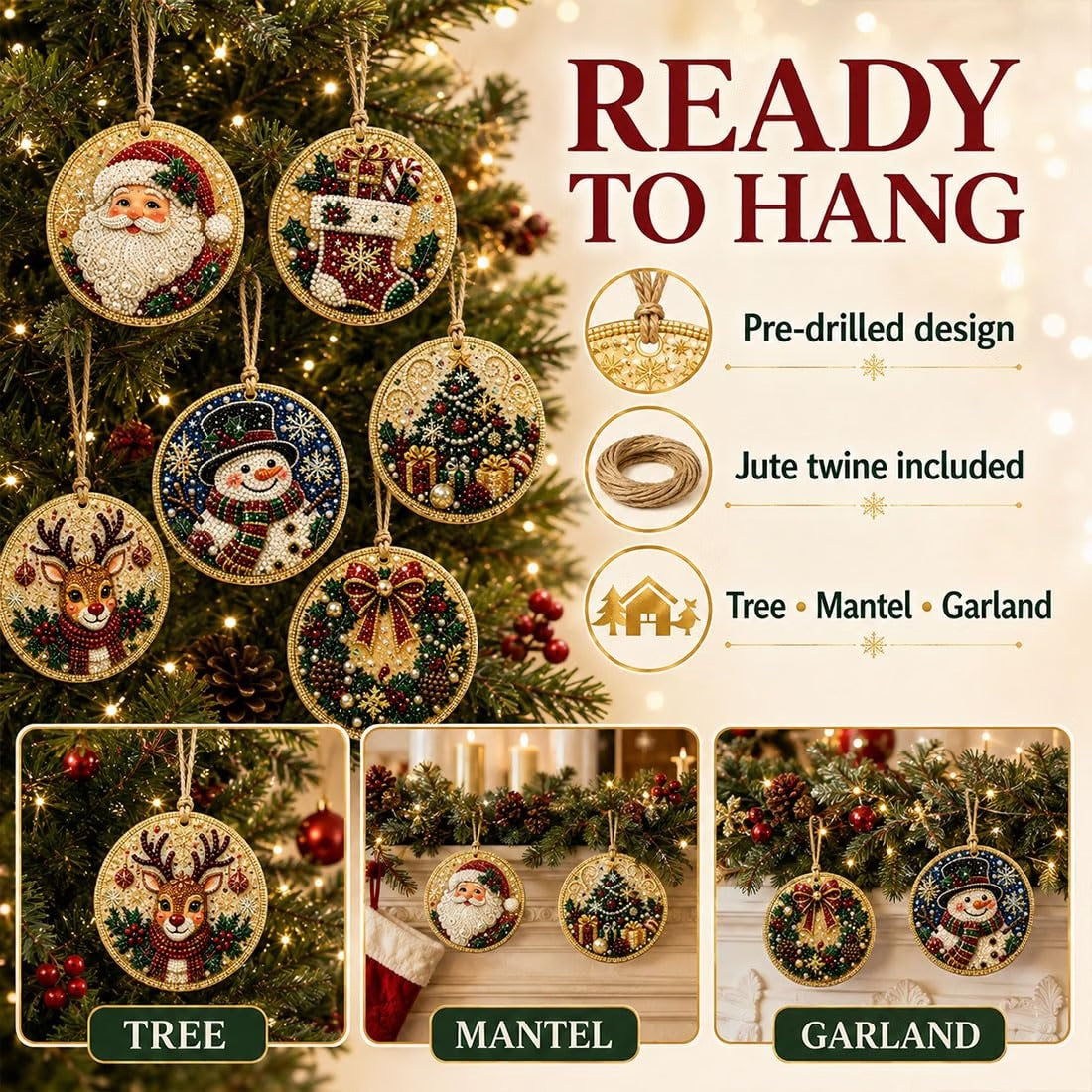 ✨🎁6 Pcs Christmas DIY Diamond Painting Ornaments