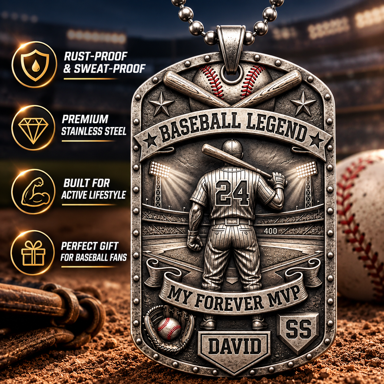 Personalized "My Forever MVP" Baseball Dog Tag Necklace - Custom Name & Position ⚾✨