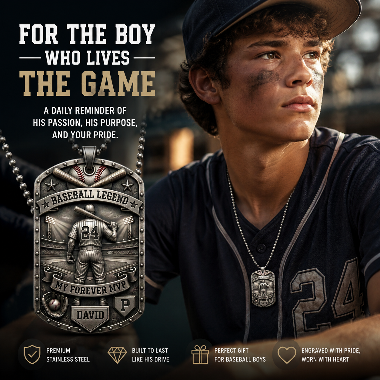 Personalized "My Forever MVP" Baseball Dog Tag Necklace - Custom Name & Position ⚾✨