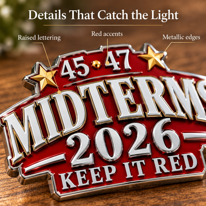 🇺🇸 Premium Metal "45-47 Keep It Red" 2026 Midterms Car Emblem | Heavy-Duty Bumper Badge