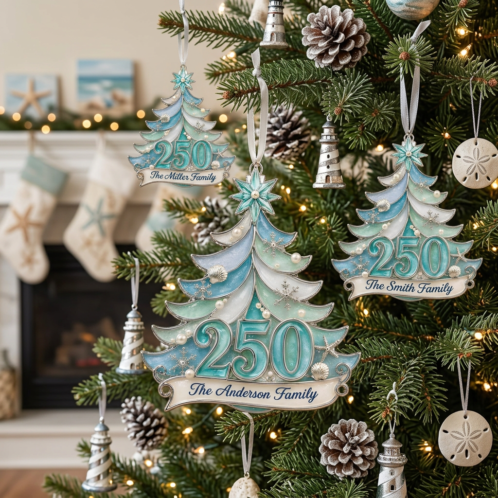 Personalized 250th Anniversary Coastal Christmas Ornament