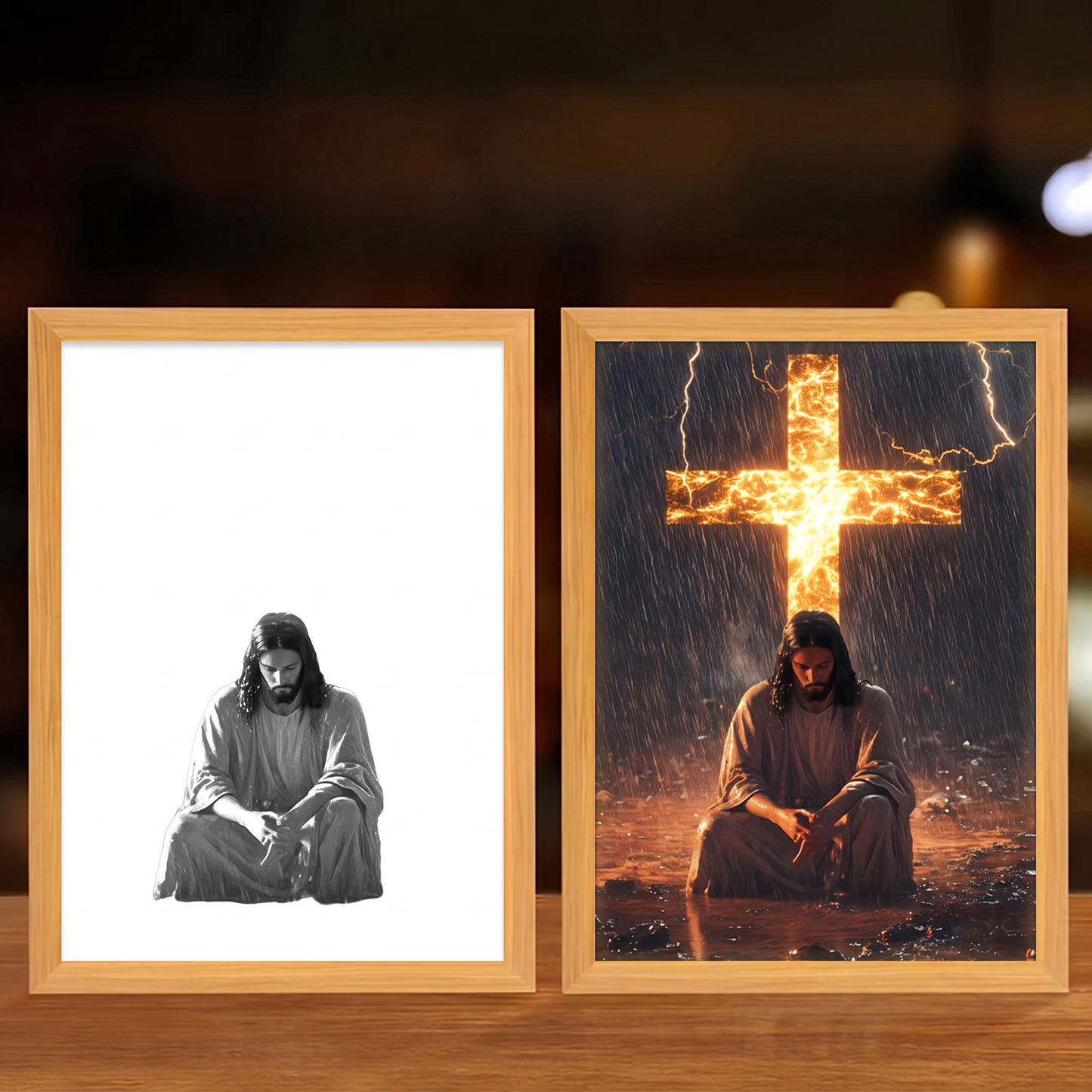 Faith That Glows At Night 🕊️ Illuminated Christian Art Frame | Eye‑Safe LED Devotional Night Lamp, Rechargeable & USB Option, Religious Keepsake Gift