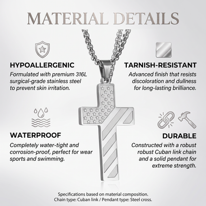 Men’s American Flag Cross Necklace | Wear Your Faith & Inner Strength ✝︎ Braver Stronger Smarter Loved Engraved Pendant