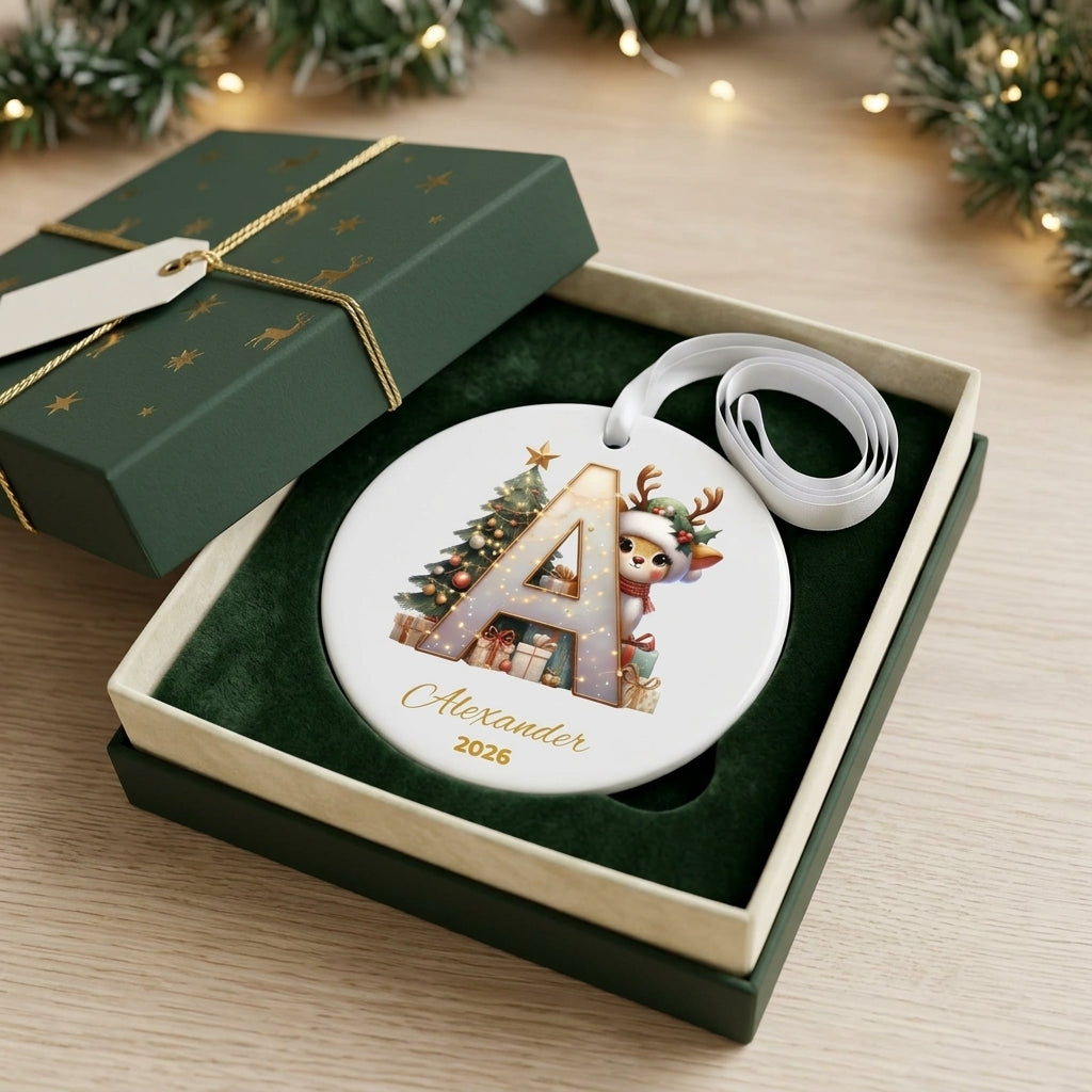 Personalized Reindeer Letter Ornament 2026