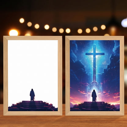 Faith That Glows At Night 🕊️ Illuminated Christian Art Frame | Eye‑Safe LED Devotional Night Lamp, Rechargeable & USB Option, Religious Keepsake Gift