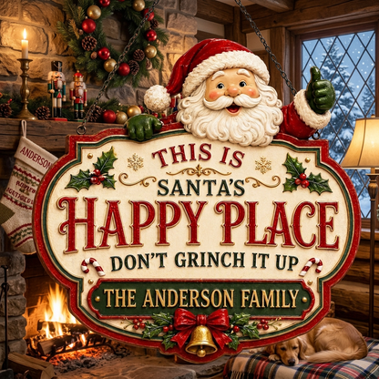 Personalized Christmas Happy Place Door Hanger Sign