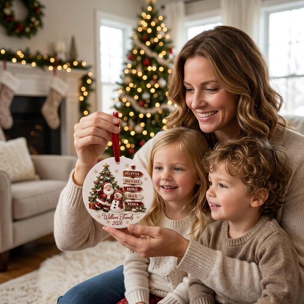 Personalized Santa & Snowman Family Signpost Christmas Ornament