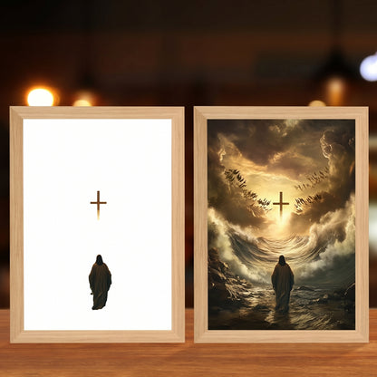 Faith That Glows At Night 🕊️ Illuminated Christian Art Frame | Eye‑Safe LED Devotional Night Lamp, Rechargeable & USB Option, Religious Keepsake Gift