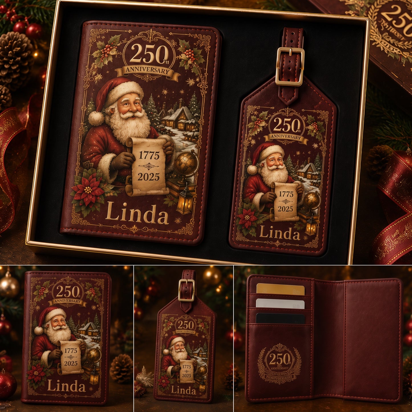 Personalized 250th Anniversary Christmas Travel Wallet & Luggage Tag Set