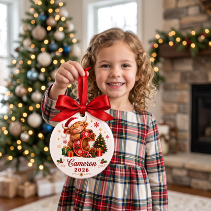 Personalized Highland Cow Initial Ornament
