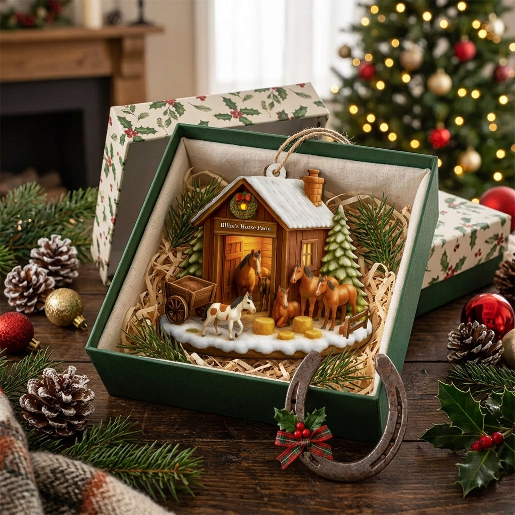 Personalized Farm Barn Christmas Wooden Ornament