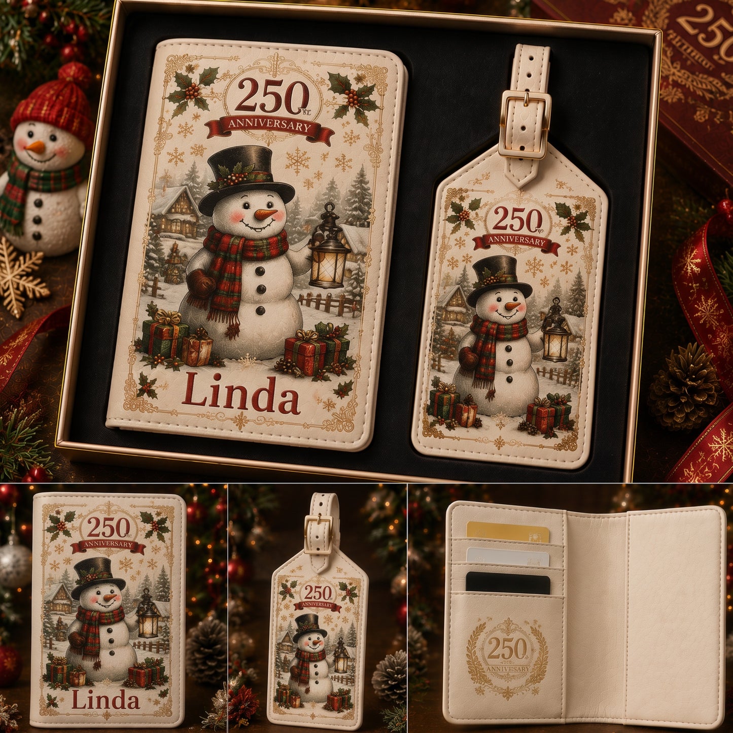 Personalized 250th Anniversary Christmas Travel Wallet & Luggage Tag Set