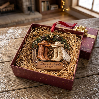 Personalized Mr & Mrs Cowboy Couple Horseshoe Ornament