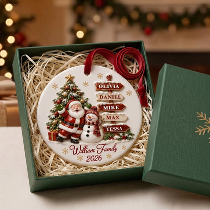 Personalized Santa & Snowman Family Signpost Christmas Ornament