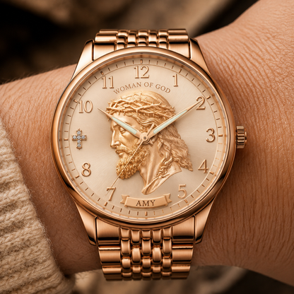 "Woman of God" Personalized Rose Gold Watch - Custom Name Faith Gift for Her(Free Shipping)