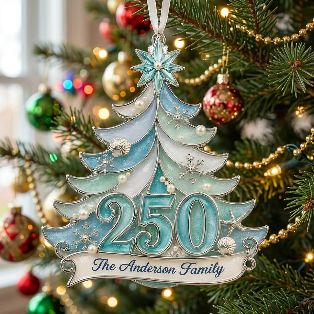 Personalized 250th Anniversary Coastal Christmas Ornament