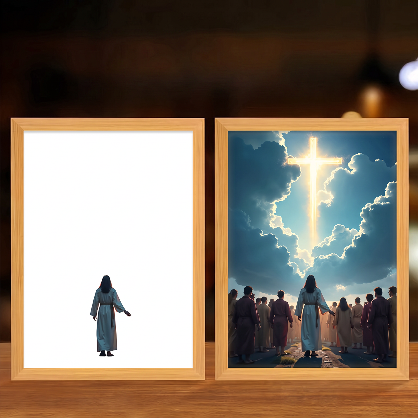 Faith That Glows At Night 🕊️ Illuminated Christian Art Frame | Eye‑Safe LED Devotional Night Lamp, Rechargeable & USB Option, Religious Keepsake Gift