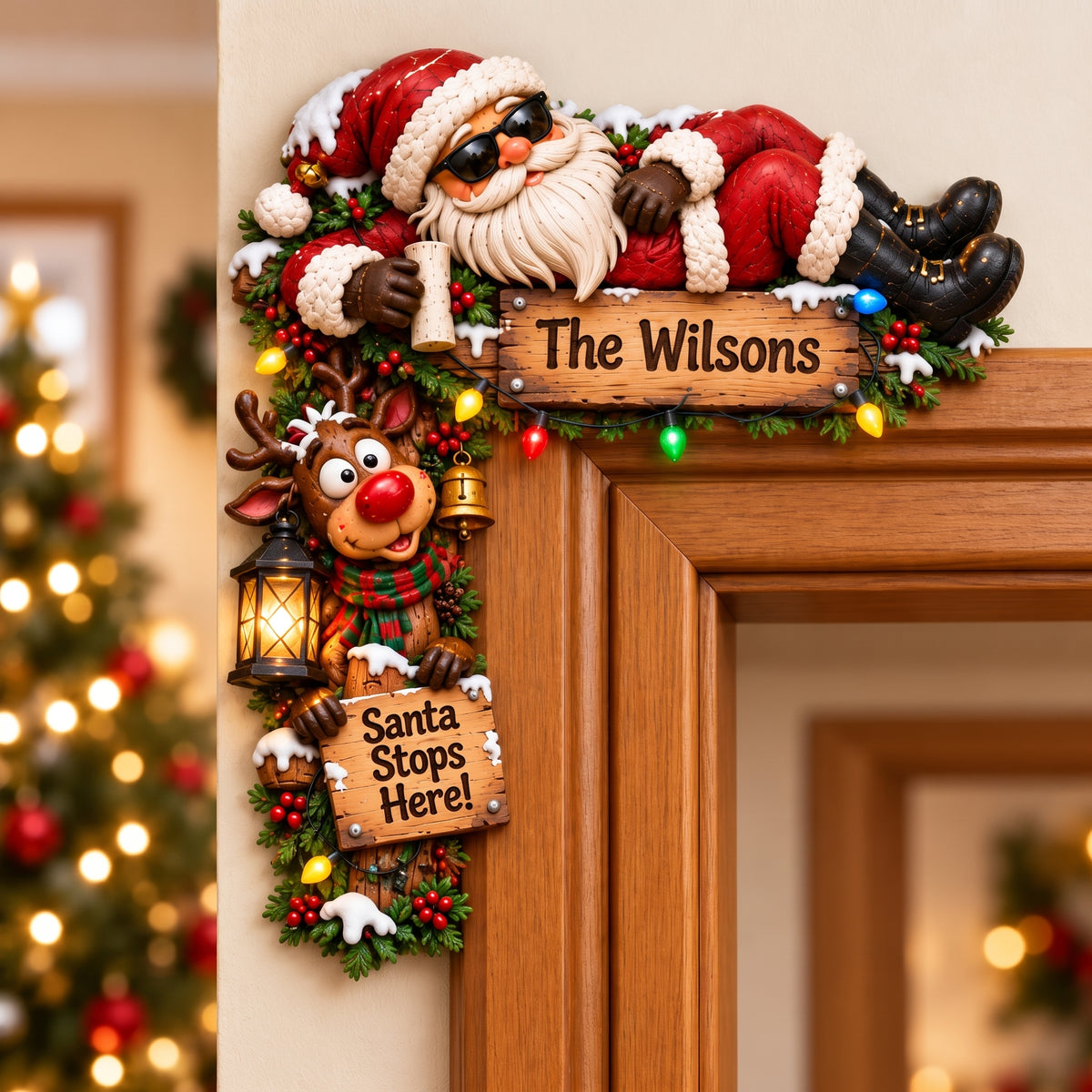 Personalized Santa & Reindeer Door Corner Christmas Decor