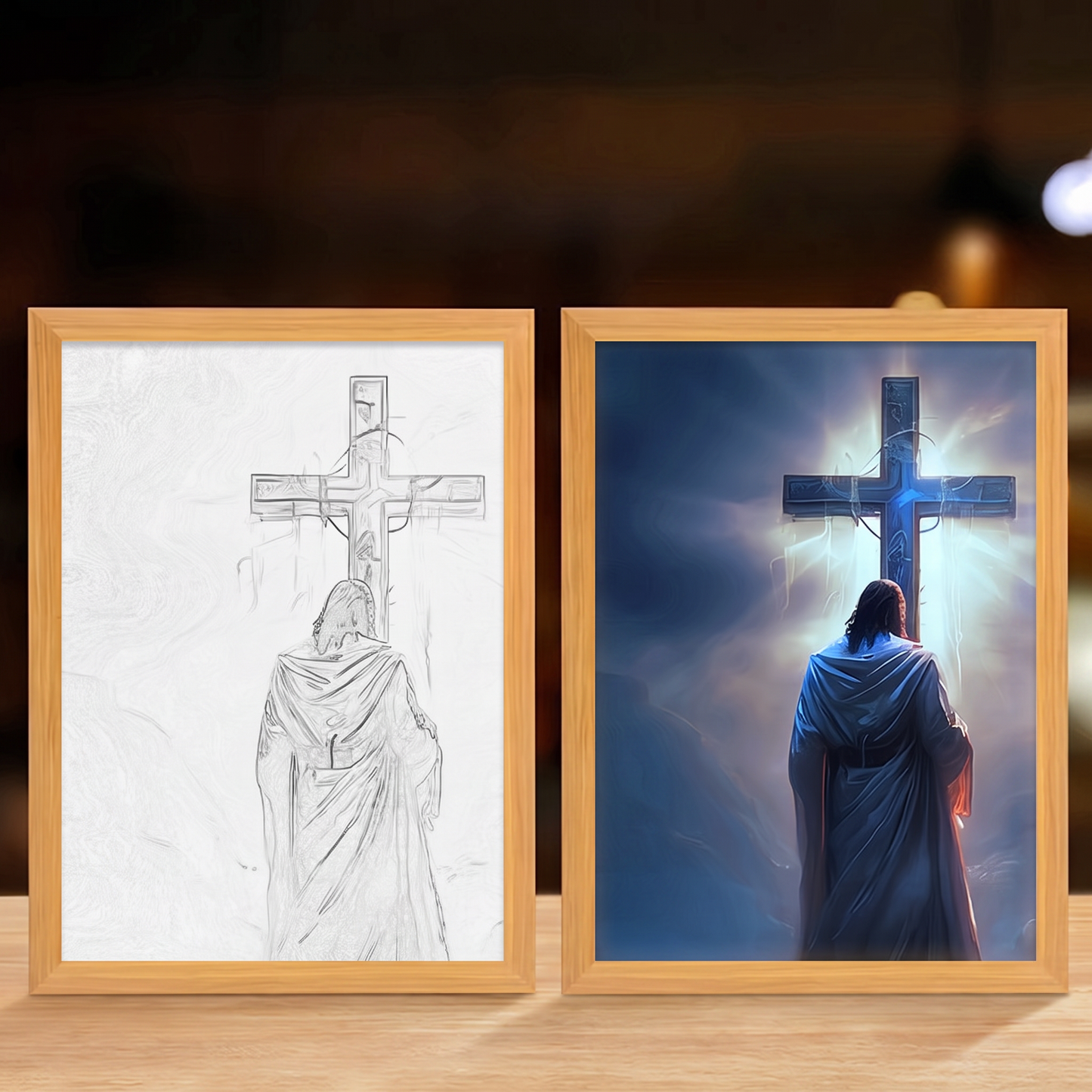 Faith That Glows At Night 🕊️ Illuminated Christian Art Frame | Eye‑Safe LED Devotional Night Lamp, Rechargeable & USB Option, Religious Keepsake Gift