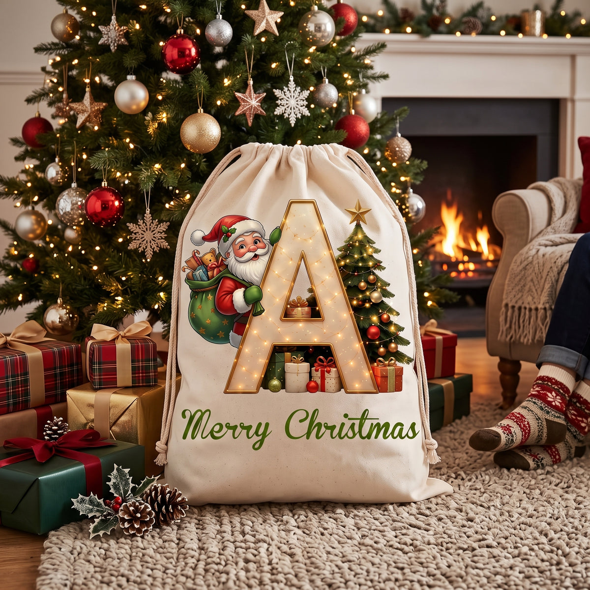 Personalized Christmas Initial Santa Sack