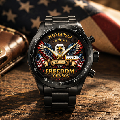 🔥49% OFF NOW - Personalized "250 Years of Freedom" Commemorative Men's Watch | Custom Family Name Eagle Timepiece