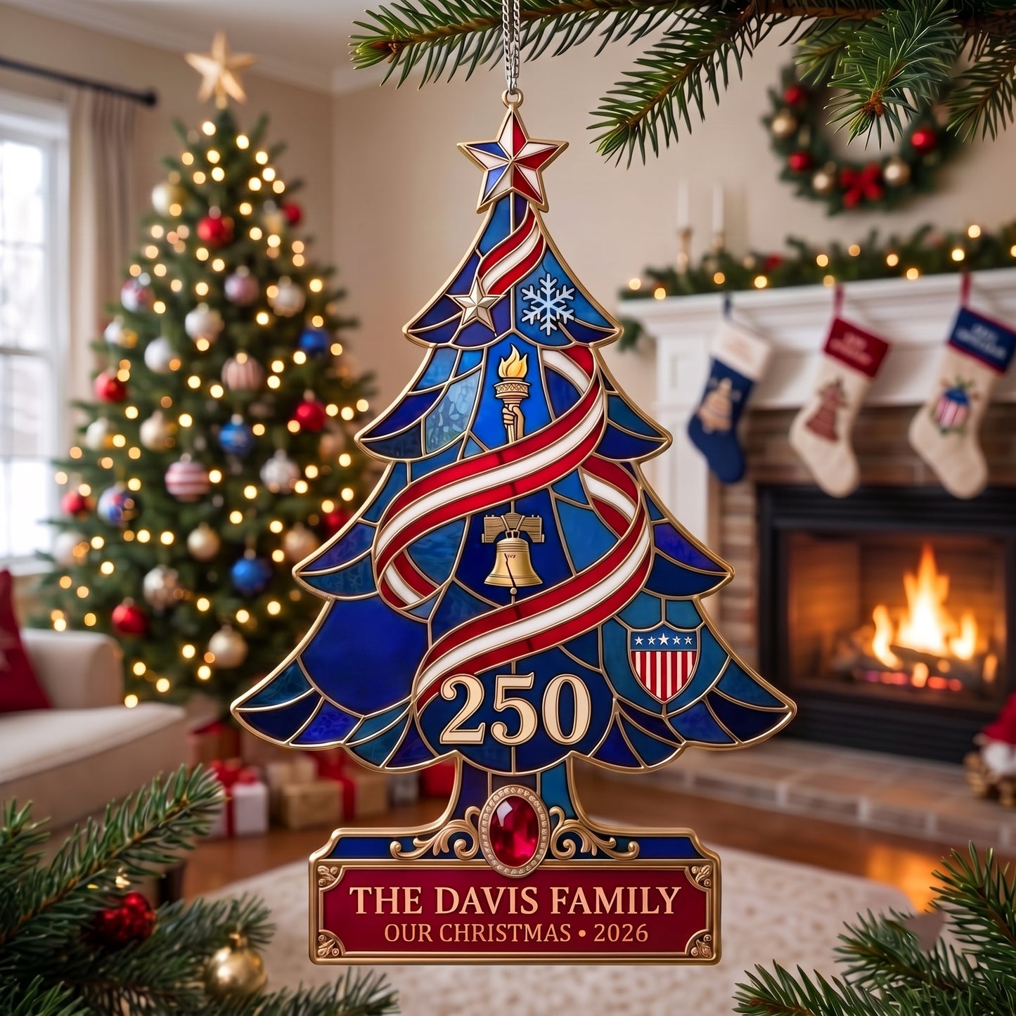 USA 250th Anniversary Christmas Ornament 🦅 | Premium Acrylic Patriotic Keepsake, Double‑Sided Printed Hanging Decoration