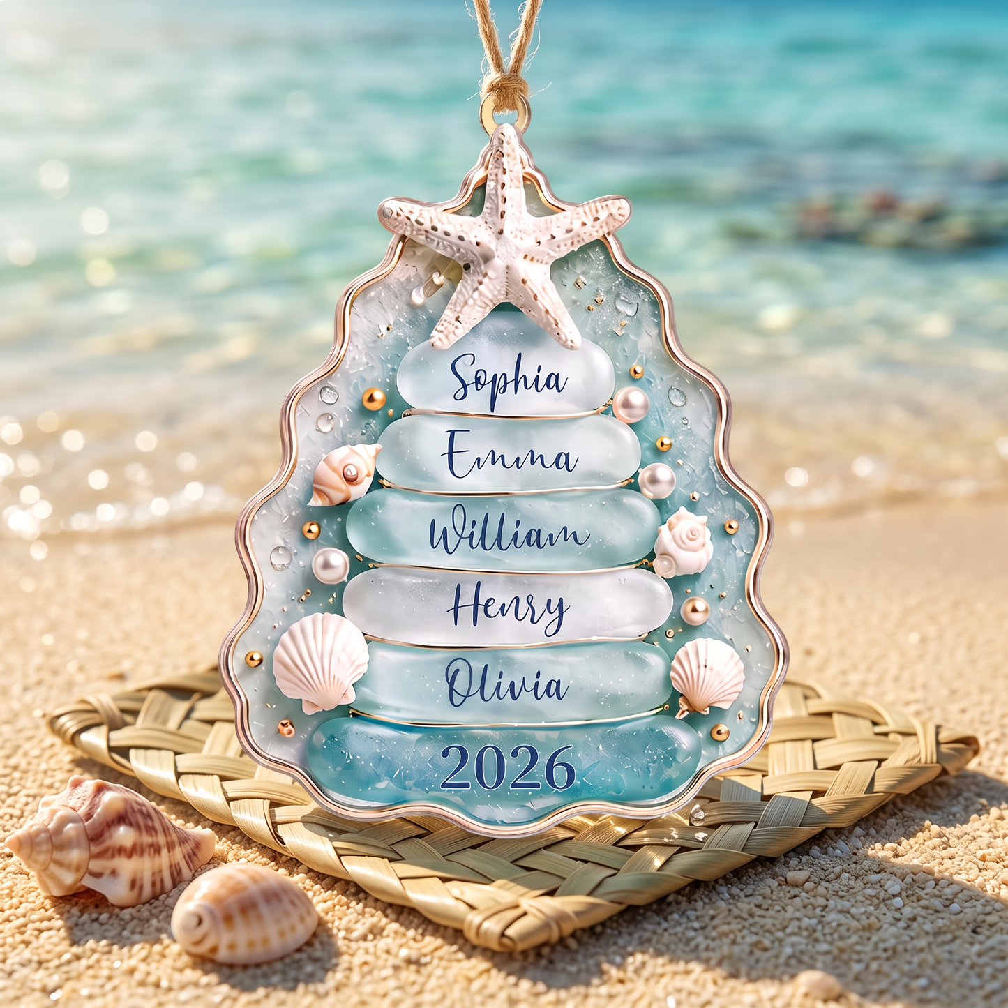 Personalized Coastal Christmas Tree Ornament