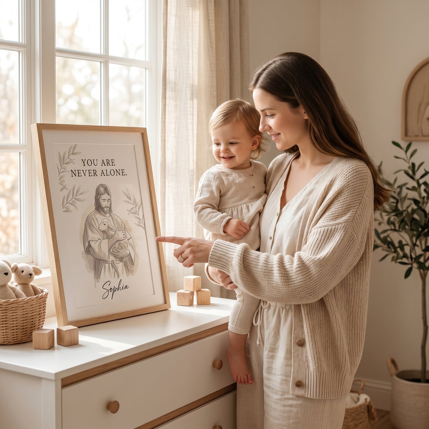 Custom "You Are Never Alone" Jesus & Lamb Watercolor Print | Personalized Christian Wall Art 🕊️