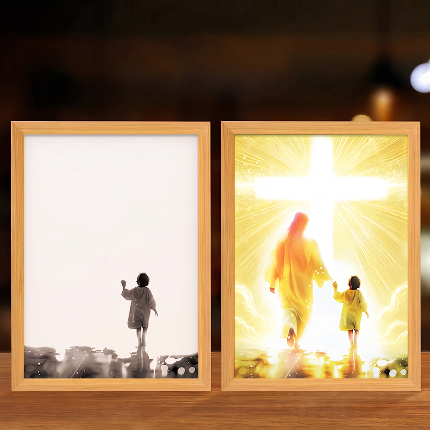Faith That Glows At Night 🕊️ Illuminated Christian Art Frame | Eye‑Safe LED Devotional Night Lamp, Rechargeable & USB Option, Religious Keepsake Gift
