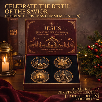 ✝️ Jesus Christmas Commemorative Coin Set | 4‑Piece Faith Collectible Coins Premium Magnetic Gift Box