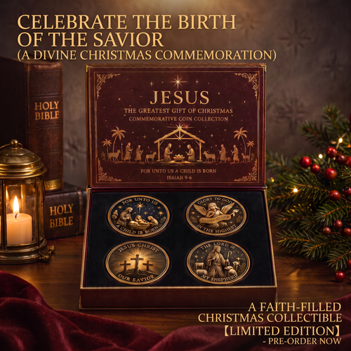 ✝️ Jesus Christmas Commemorative Coin Set | 4‑Piece Faith Collectible Coins Premium Magnetic Gift Box