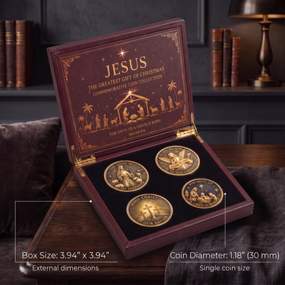 ✝️ Jesus Christmas Commemorative Coin Set | 4‑Piece Faith Collectible Coins Premium Magnetic Gift Box