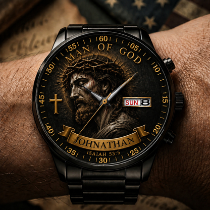 🔥Last Day Promotion-49% OFF✝️ Personalized "Man of God" Premium Watch | A Daily Reminder of Faith & Strength 🦅