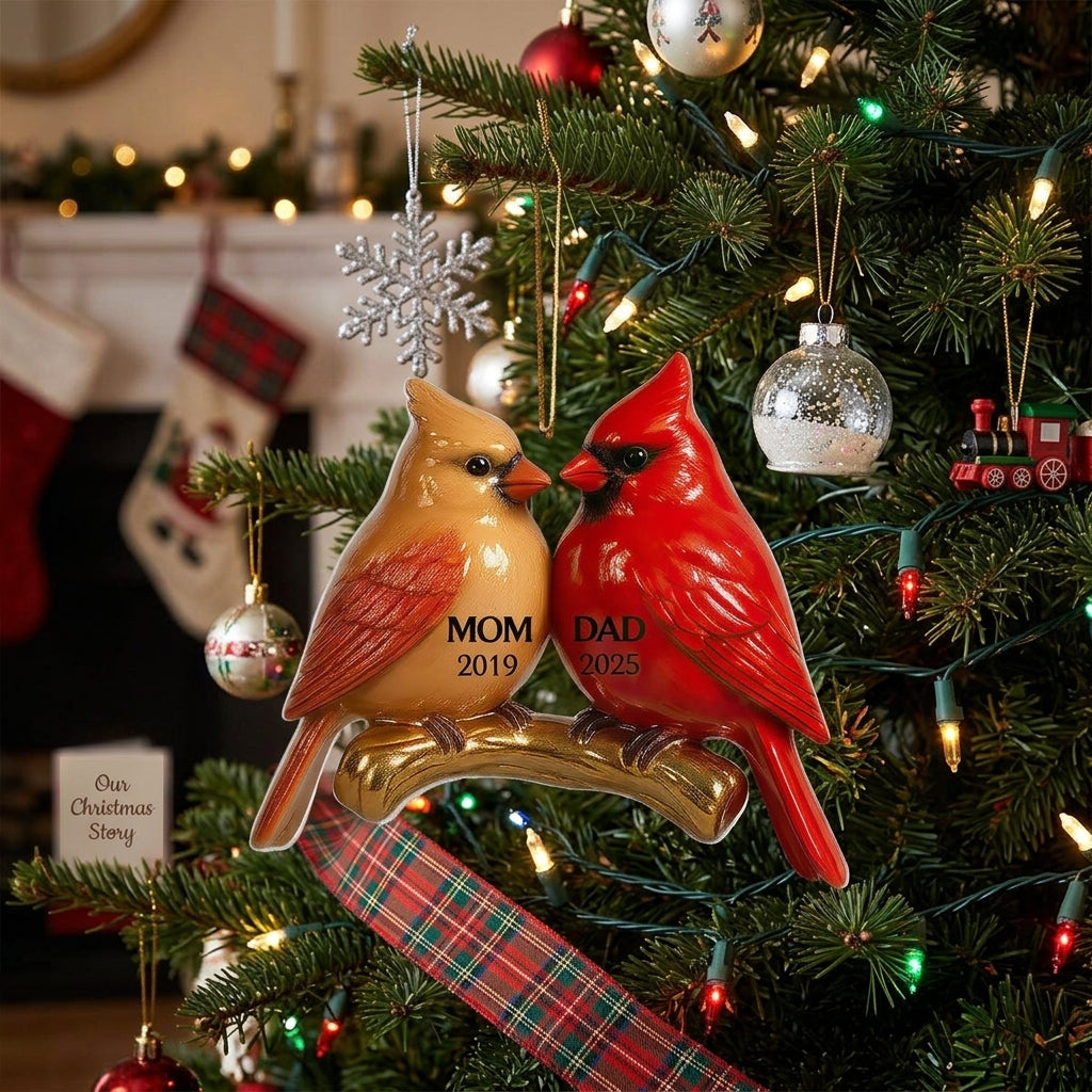 Personalized Vintage Nostalgic Cardinals Memorial  Acrylic Ornament