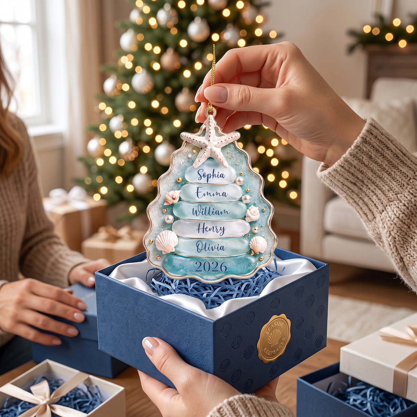 Personalized Coastal Christmas Tree Ornament