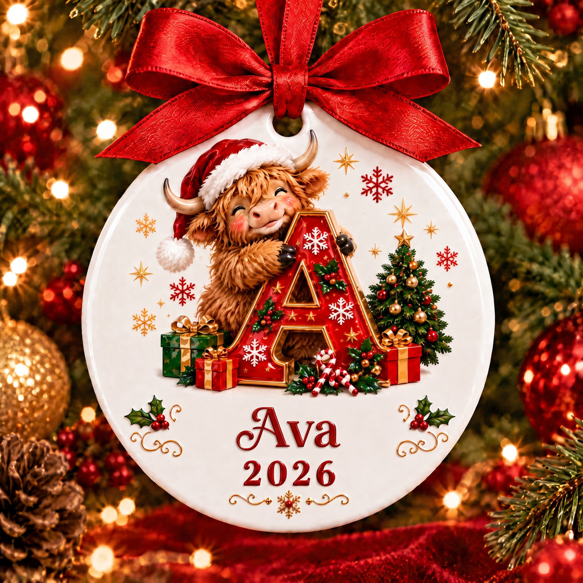 Personalized Highland Cow Initial Ornament