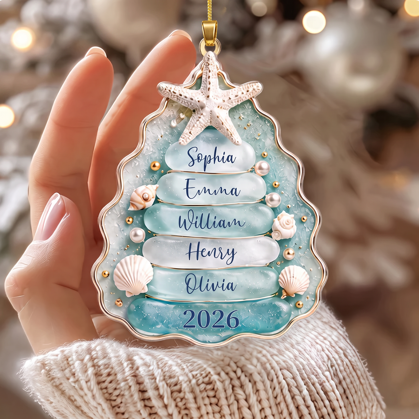 Personalized Coastal Christmas Tree Ornament