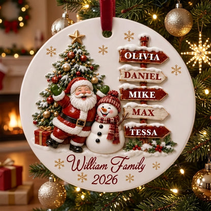 Personalized Santa & Snowman Family Signpost Christmas Ornament