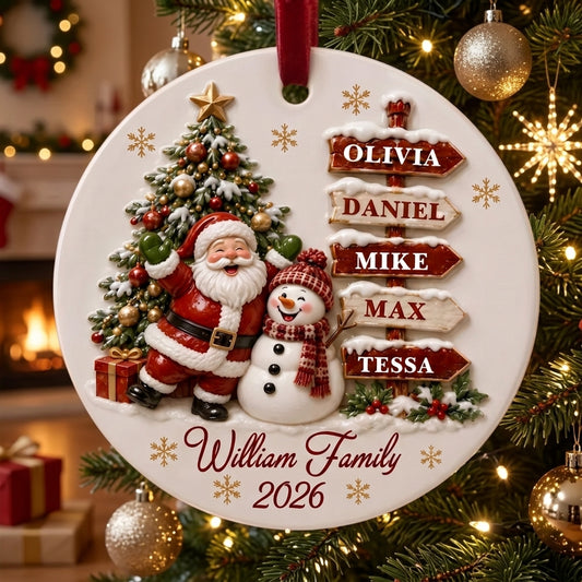 Personalized Santa & Snowman Family Signpost Christmas Ornament