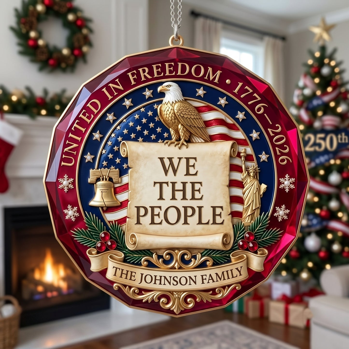USA 250th Anniversary Christmas Ornament 🦅 | Premium Acrylic Patriotic Keepsake, Double‑Sided Printed Hanging Decoration