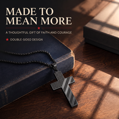 Men’s American Flag Cross Necklace | Wear Your Faith & Inner Strength ✝︎ Braver Stronger Smarter Loved Engraved Pendant