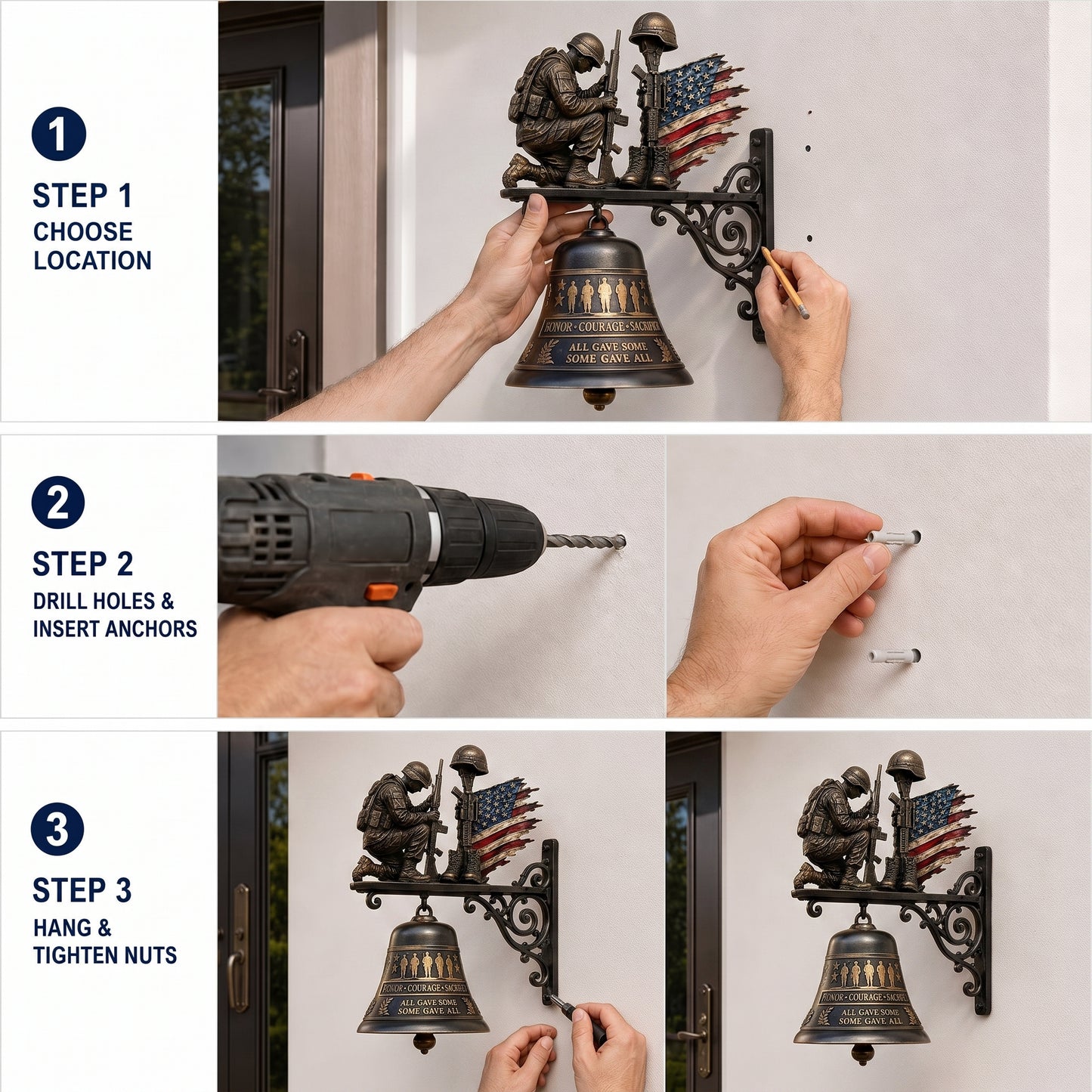 🔔Salute Sacrifice: Veteran Tribute "Honor Courage Sacrifice" Fallen Soldier Wall Bell