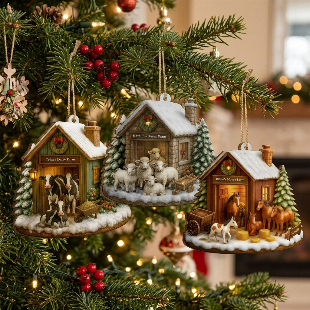Personalized Farm Barn Christmas Wooden Ornament