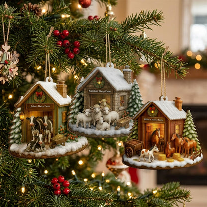 Personalized Farm Barn Christmas Wooden Ornament