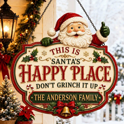Personalized Christmas Happy Place Door Hanger Sign