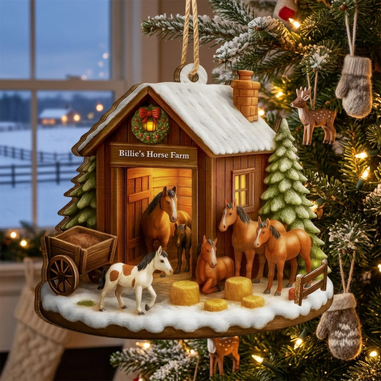 Personalized Farm Barn Christmas Wooden Ornament