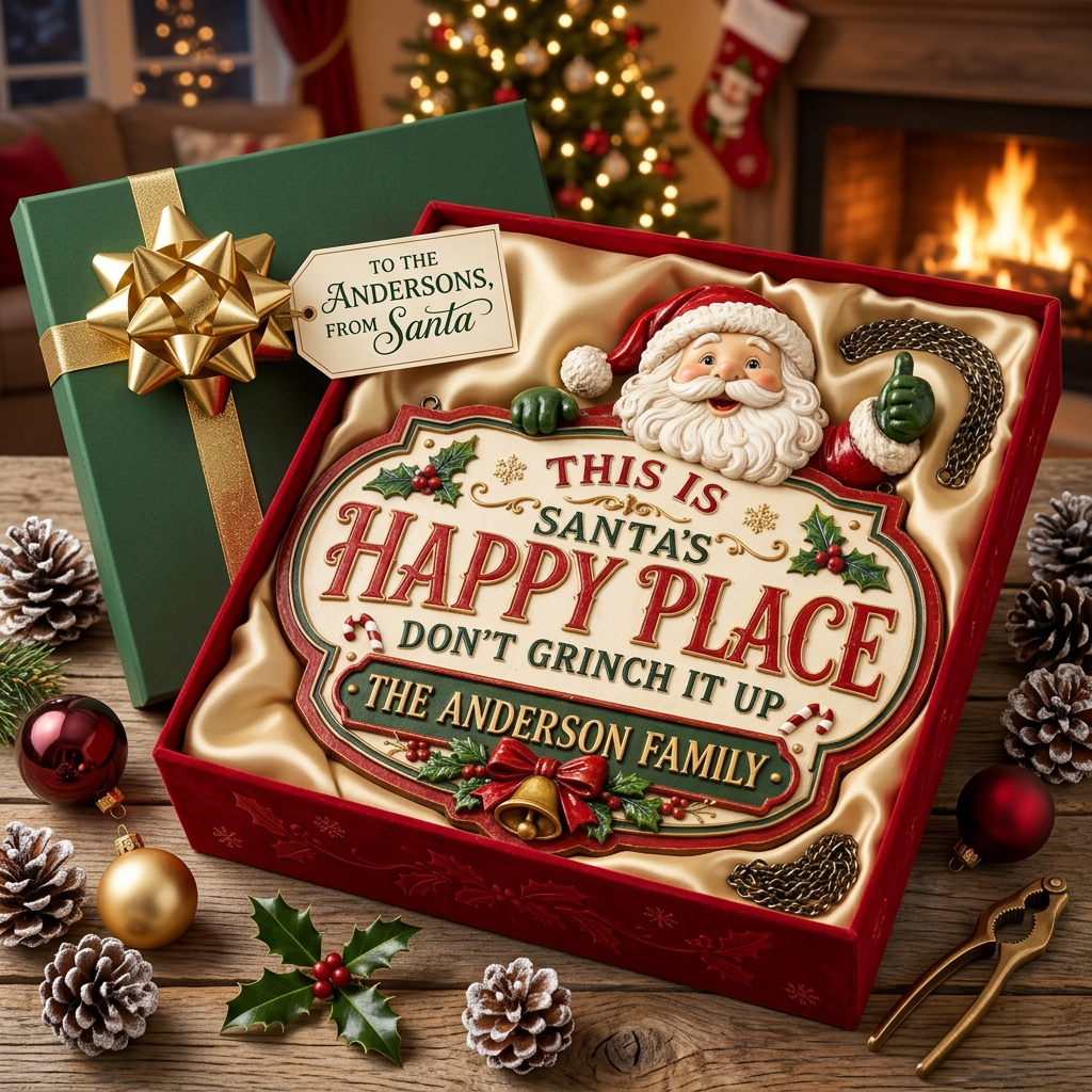 Personalized Christmas Happy Place Door Hanger Sign