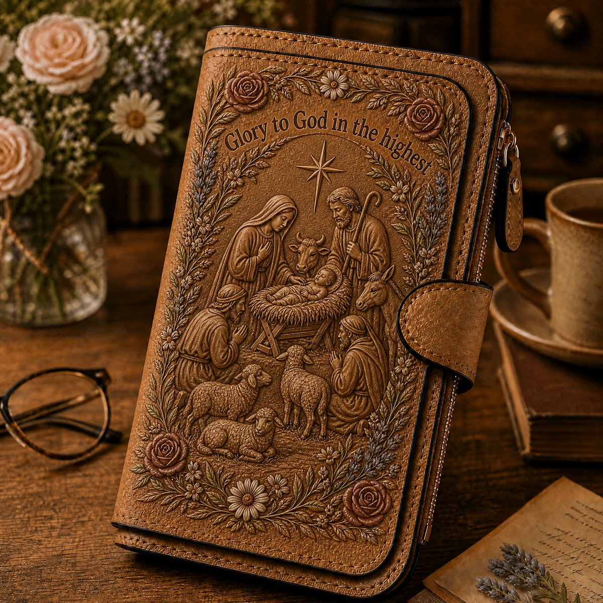 Nativity Story Embossed Leather Wallet