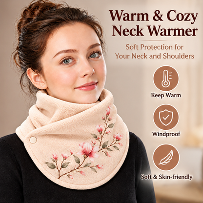 🌸 Elegant Floral Fleece Neck Warmer for Women – Soft & Cozy Winter Scarf